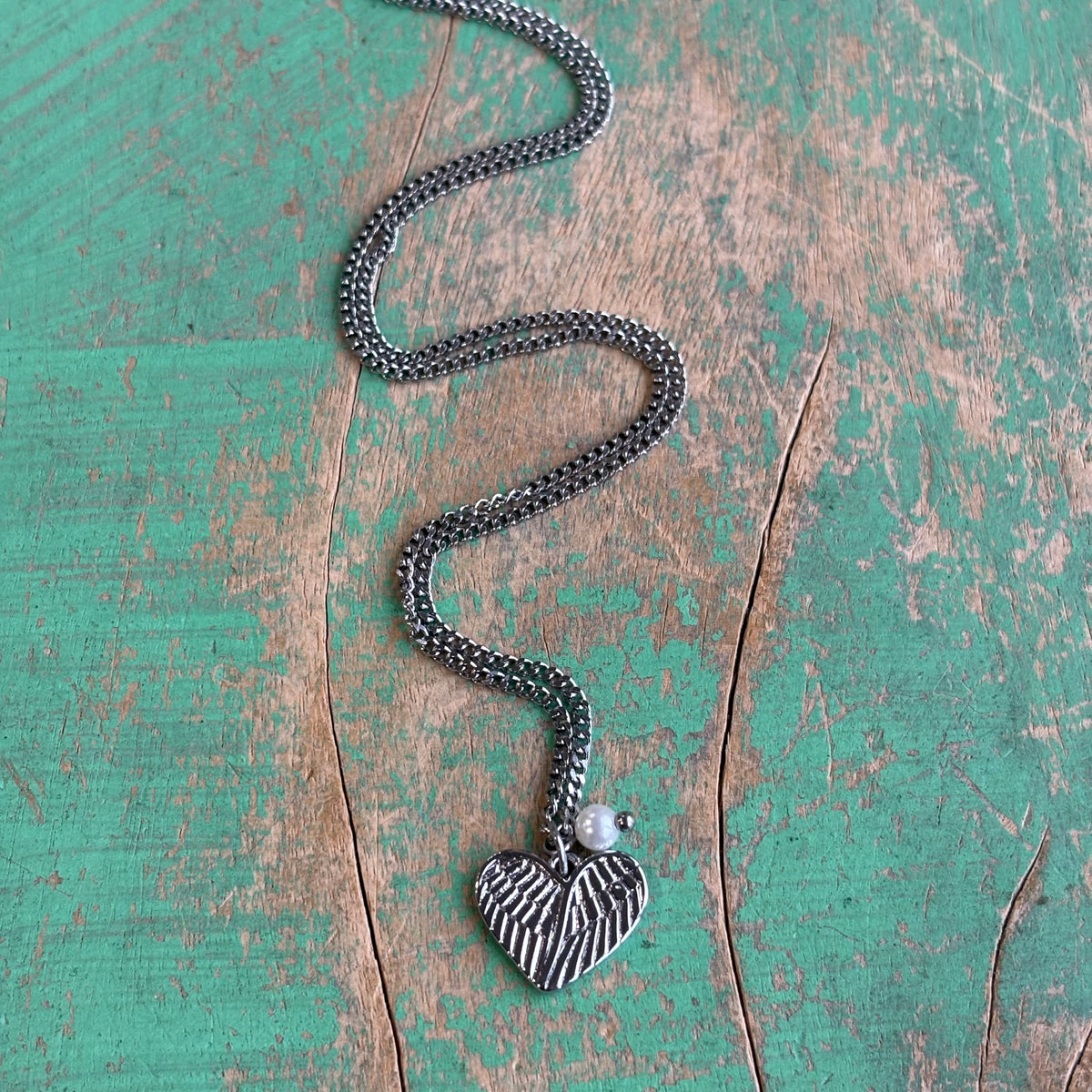 Angel Wings Heart Memorial Necklace with Pearl – Gold or Silver