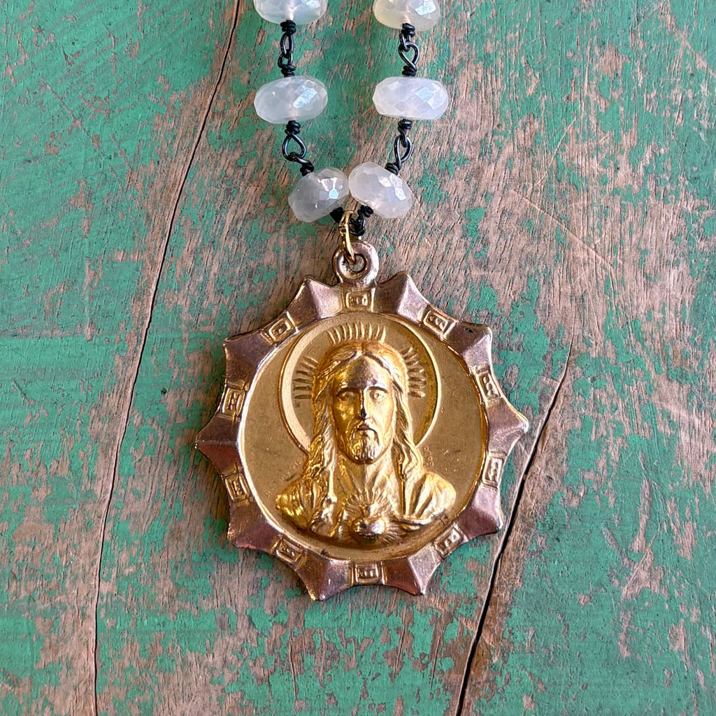 Moonstone Vintage Medal Necklace