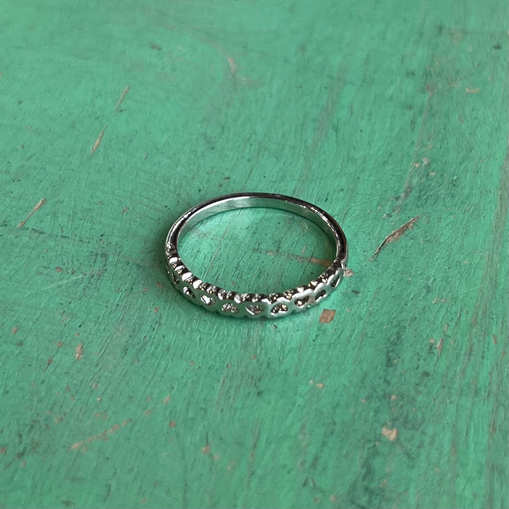 Mini Linked Hearts Silver Band Ring Size 7