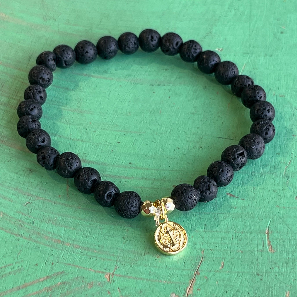 Dainty Lava St Benedict Protection Bracelet