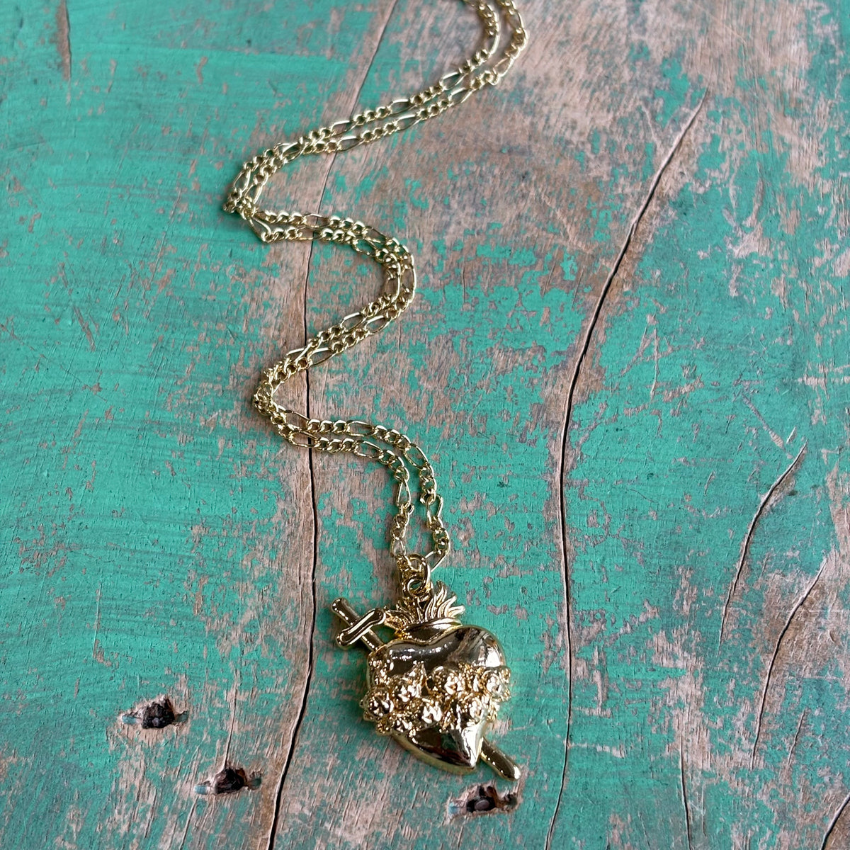 Immaculate Heart of Mary Gold Figaro Necklace