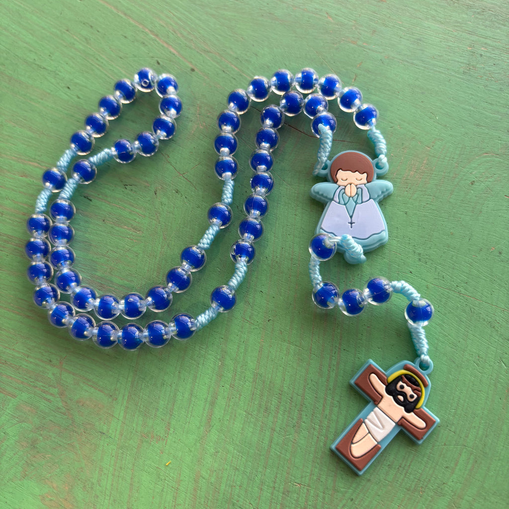 Children’s Angel Rosary with Silicone Crucifix – Pink or Blue