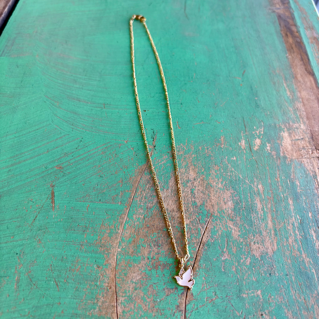 Figaro Chain with Mother of Pearl Holy Spirit Necklace or Earrings