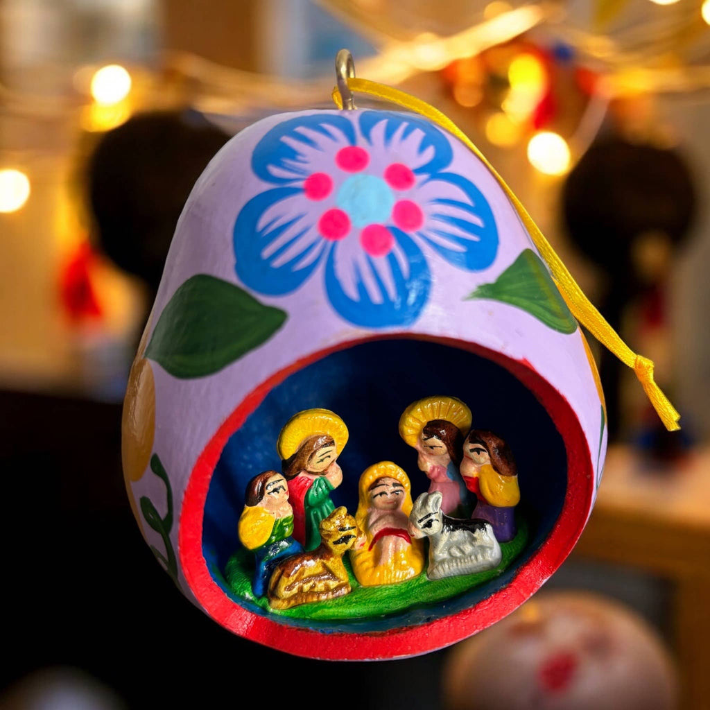 Gourd Christmas Multicolor Tree ornament with Nativity Scene