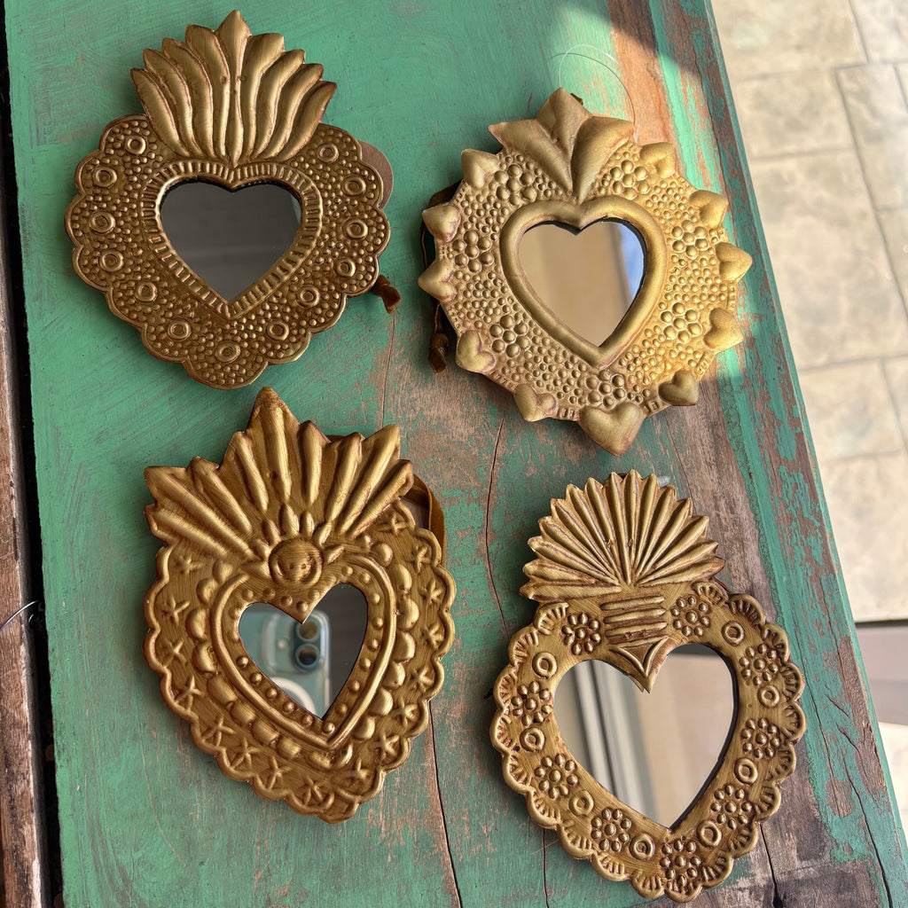 Sacred Heart Ex-Voto Mini Mirror Collection – 6” Antique Gold | 4 Styles