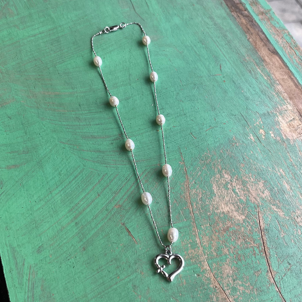 Cross My Heart Pearl Chain Necklace