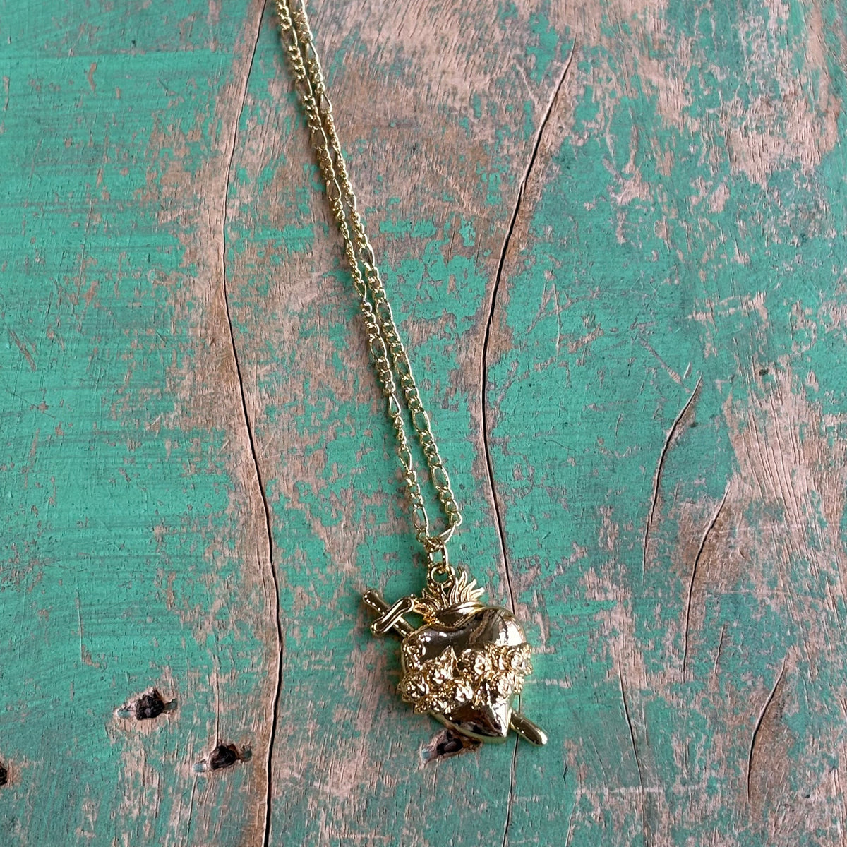 Immaculate Heart of Mary Gold Figaro Necklace