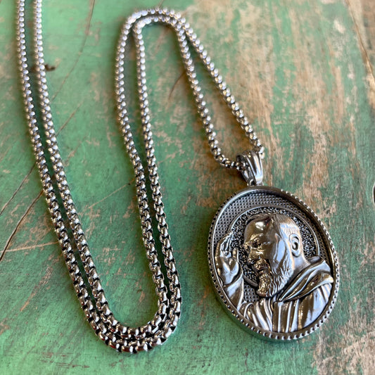 Stainless Steel Padre Pio Chain Necklace