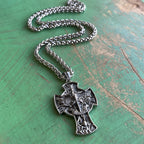 St Michael Holy Trinity Cross Stainless Steel Wheat Chain Necklace