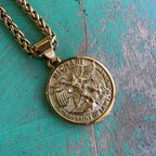 Stainless Steel Round St Michael Pendant Necklace