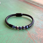 Black Braided Leather Bracelet with Genuine Stones