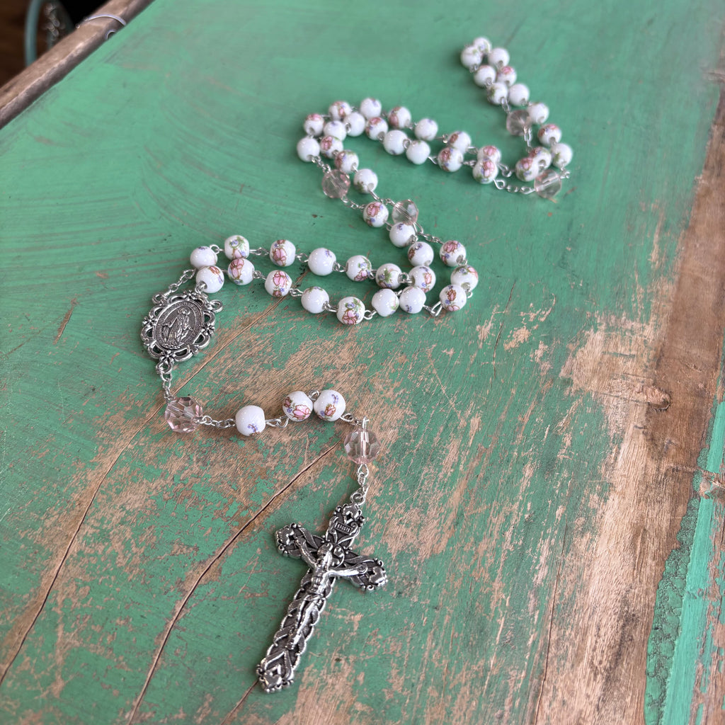 Miraculous Floral Blush Rosary