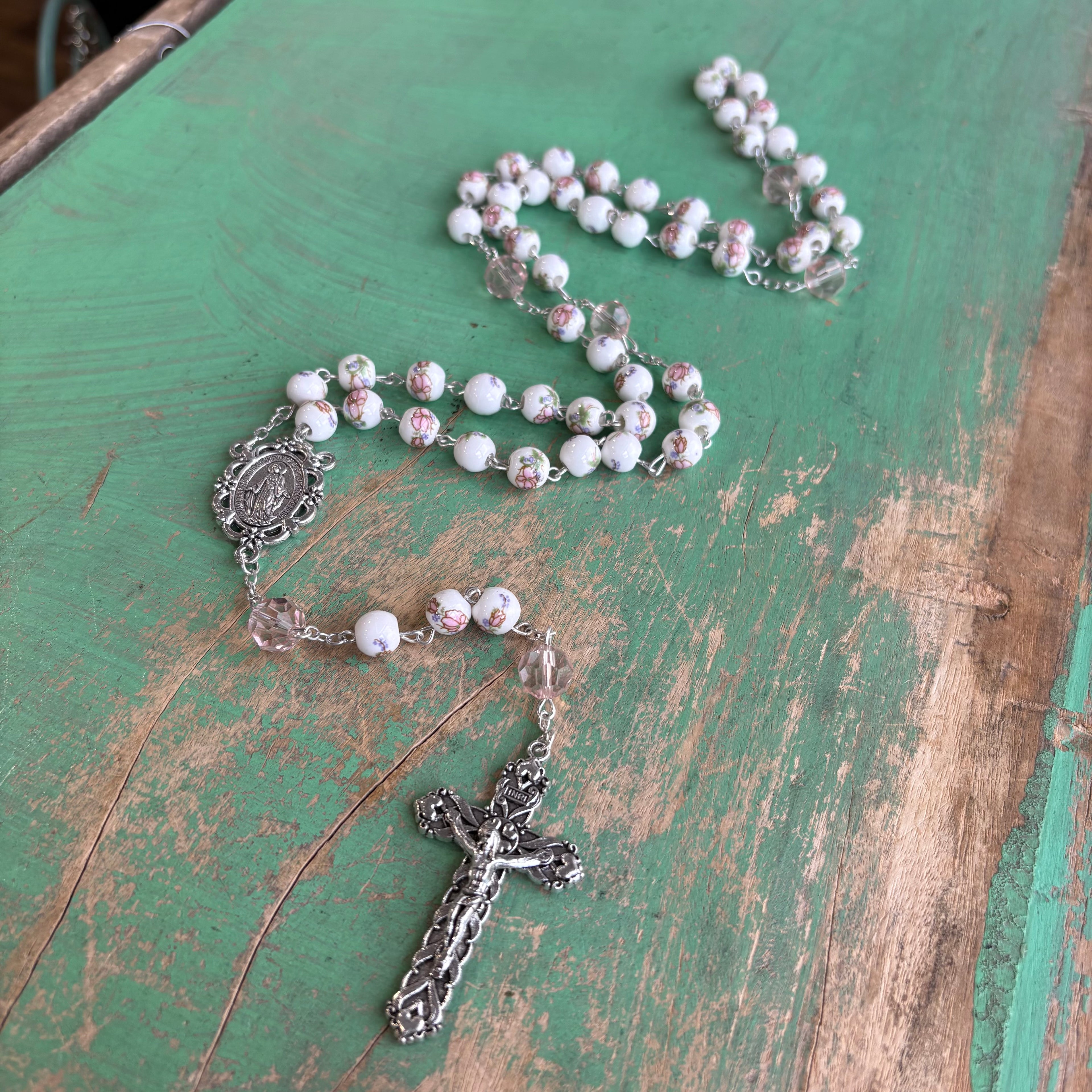 Miraculous Floral Blush Rosary