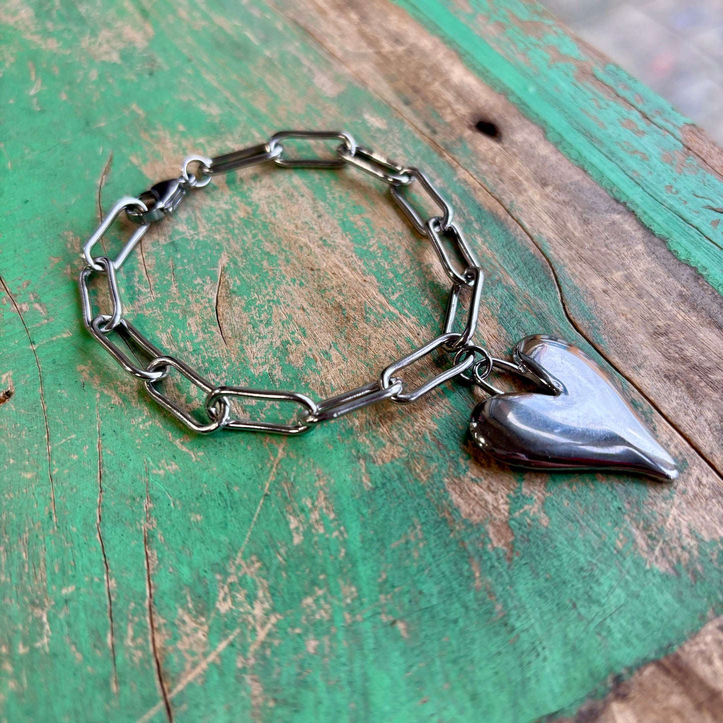 Stainless Steel Puffy Heart Bracelet