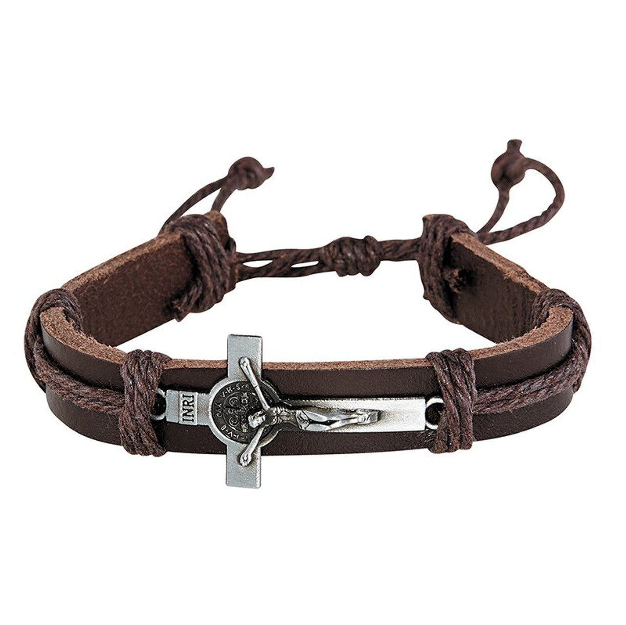 St. Benedict Crucifix Leather Bracelet