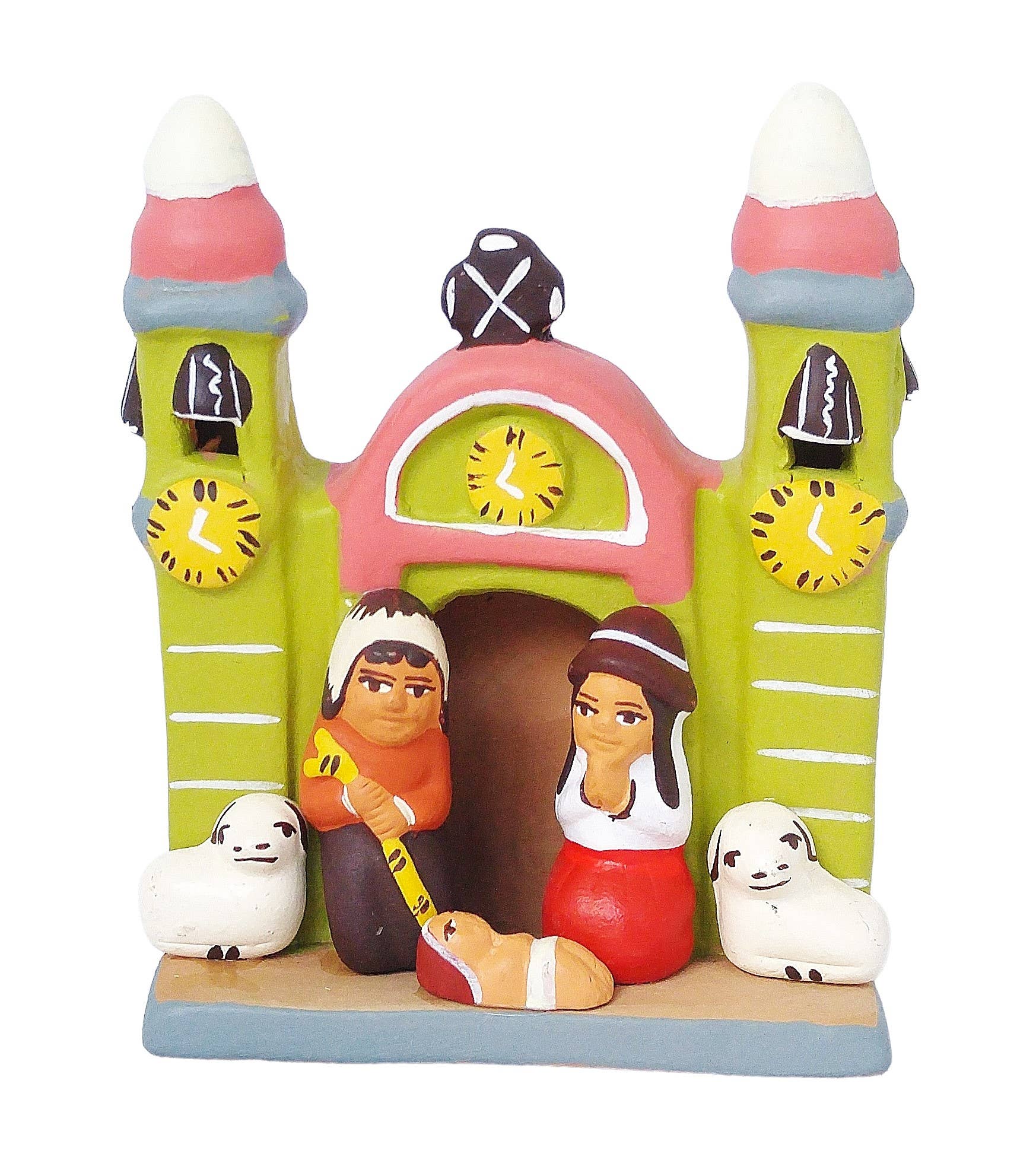 Ceramic Church With Nativity - Green