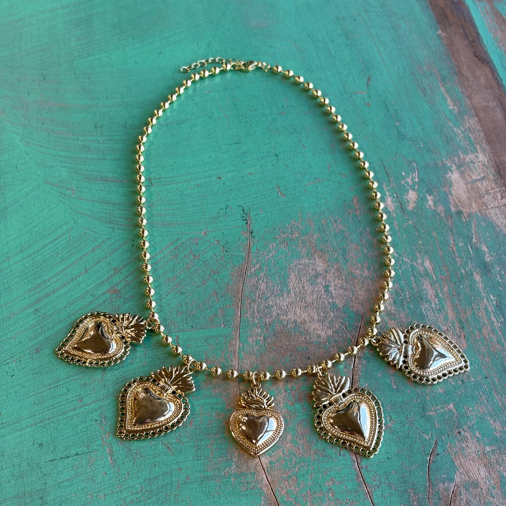 Gold Plated Hearts On Fire Necklace