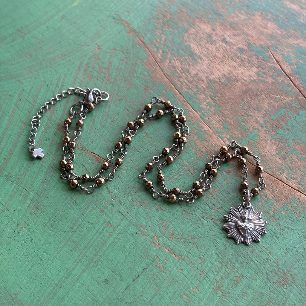 Sacred Heart Burst Hematite Necklace