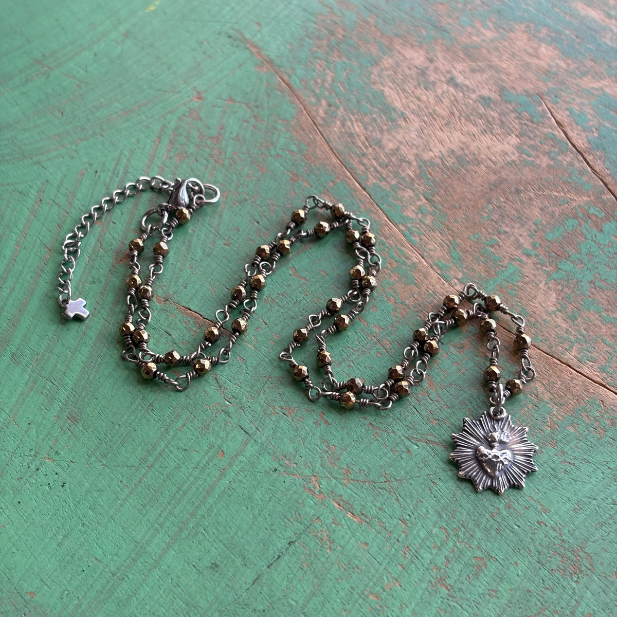 Sacred Heart Burst Hematite Necklace