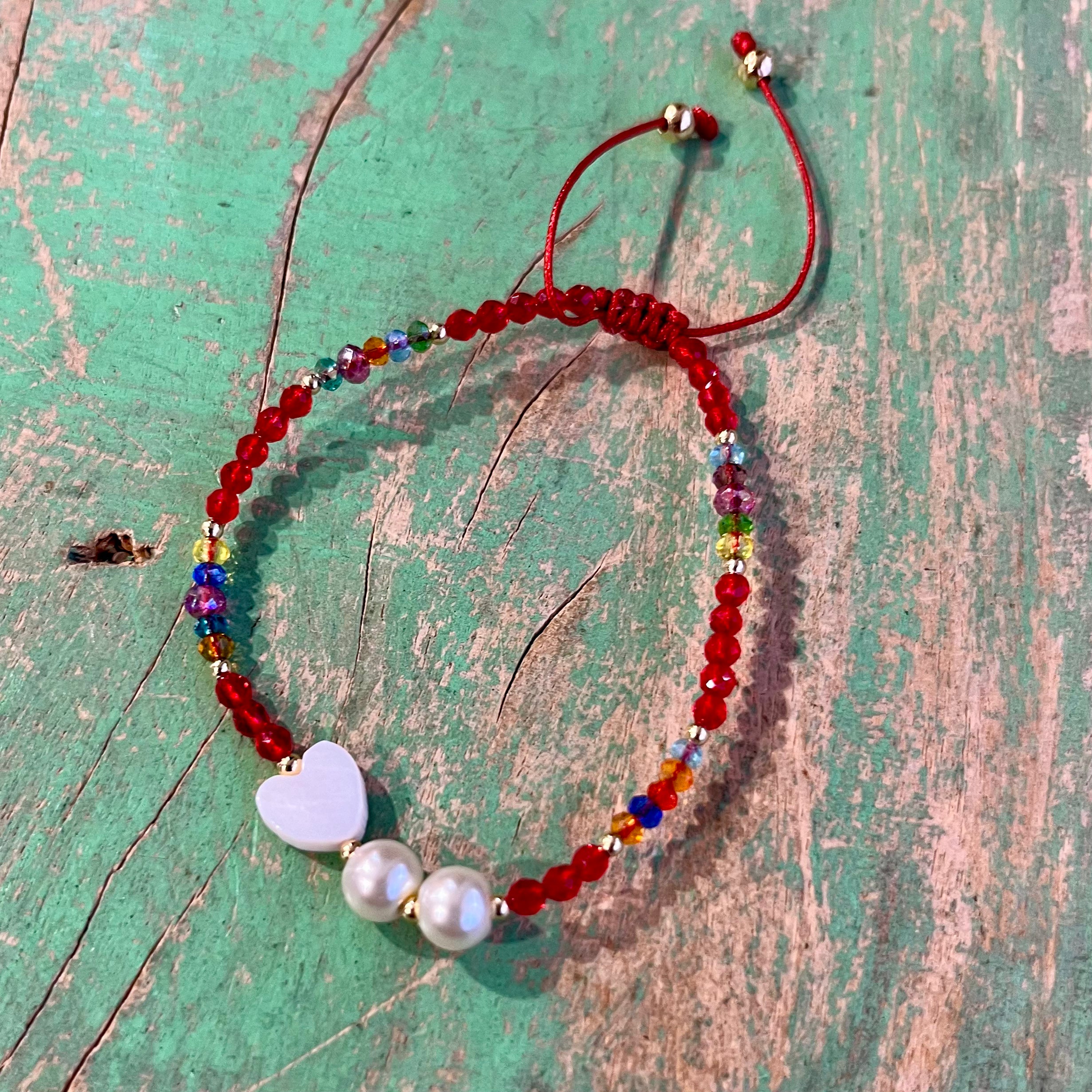 Red Shell Heart Adjustable Bracelet