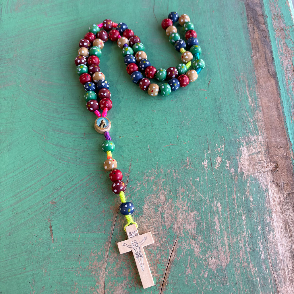Colorful Wooden Polka-Dot Rosary For Kids