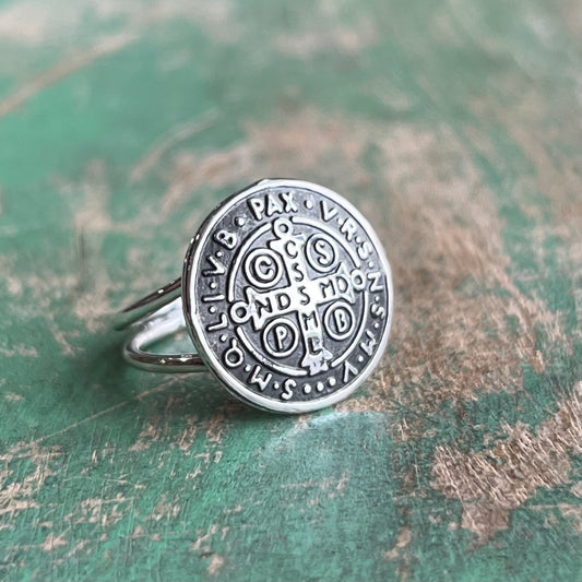 Sterling Silver Large St Benedict Ring