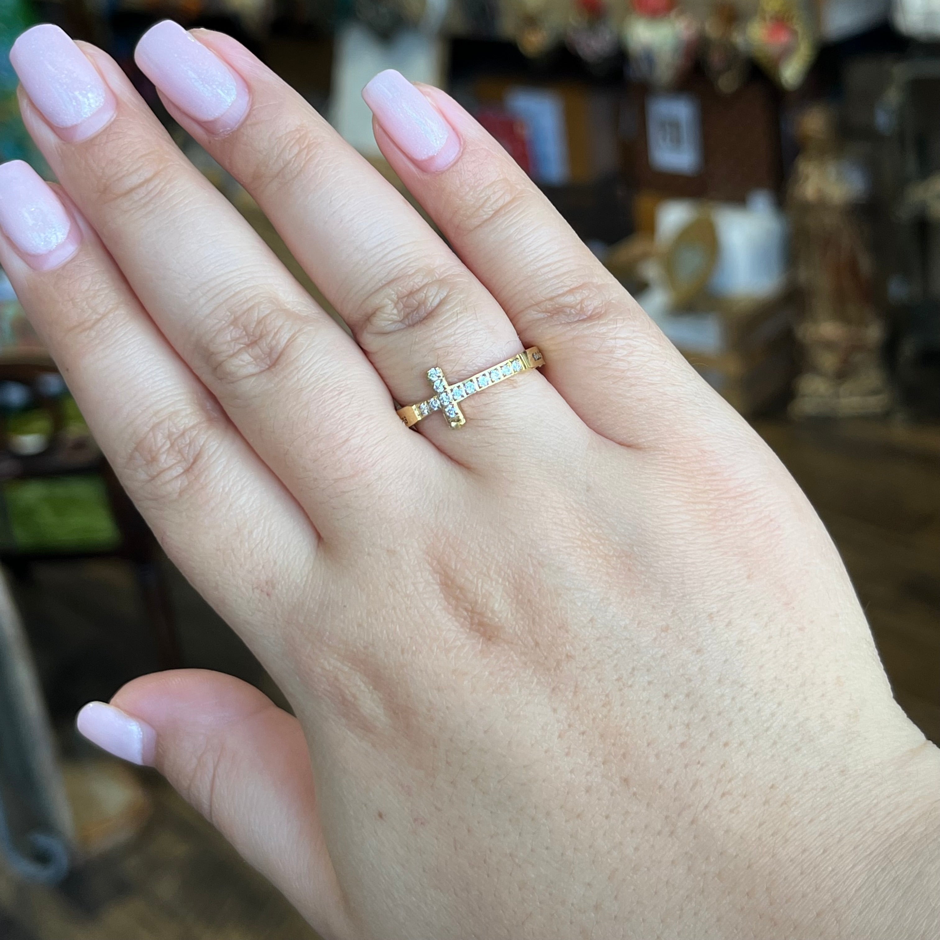 Gold Stainless Steel All Things Through Christ Cz Cross Ring