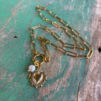 Gold Paperclip Sacred Heart and Pearl Necklace or Bracelet