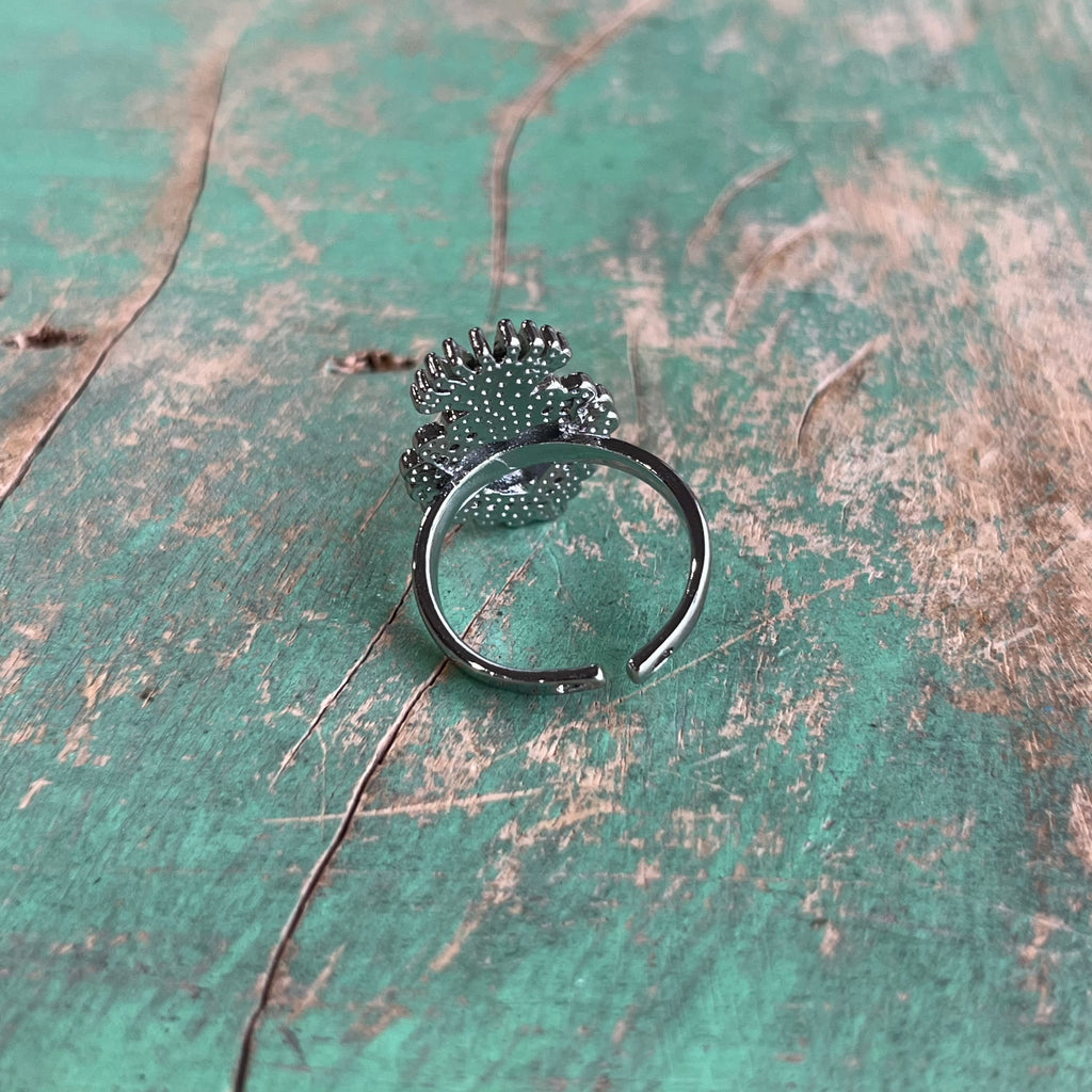 Adjustable Two Tone CZ Sacred Heart Ring