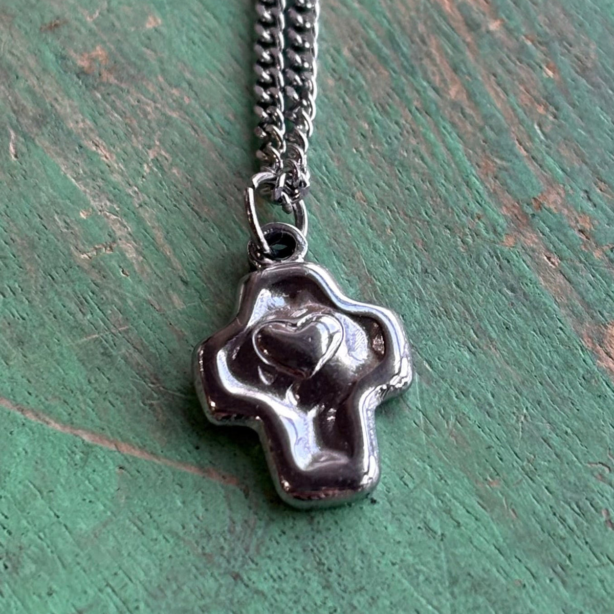 Heart-Centered Cross Necklace – Stainless Steel