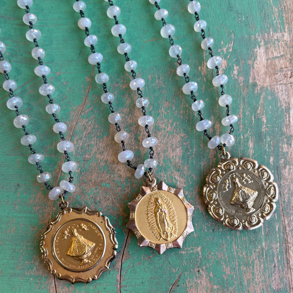 Moonstone Vintage Medal Necklace
