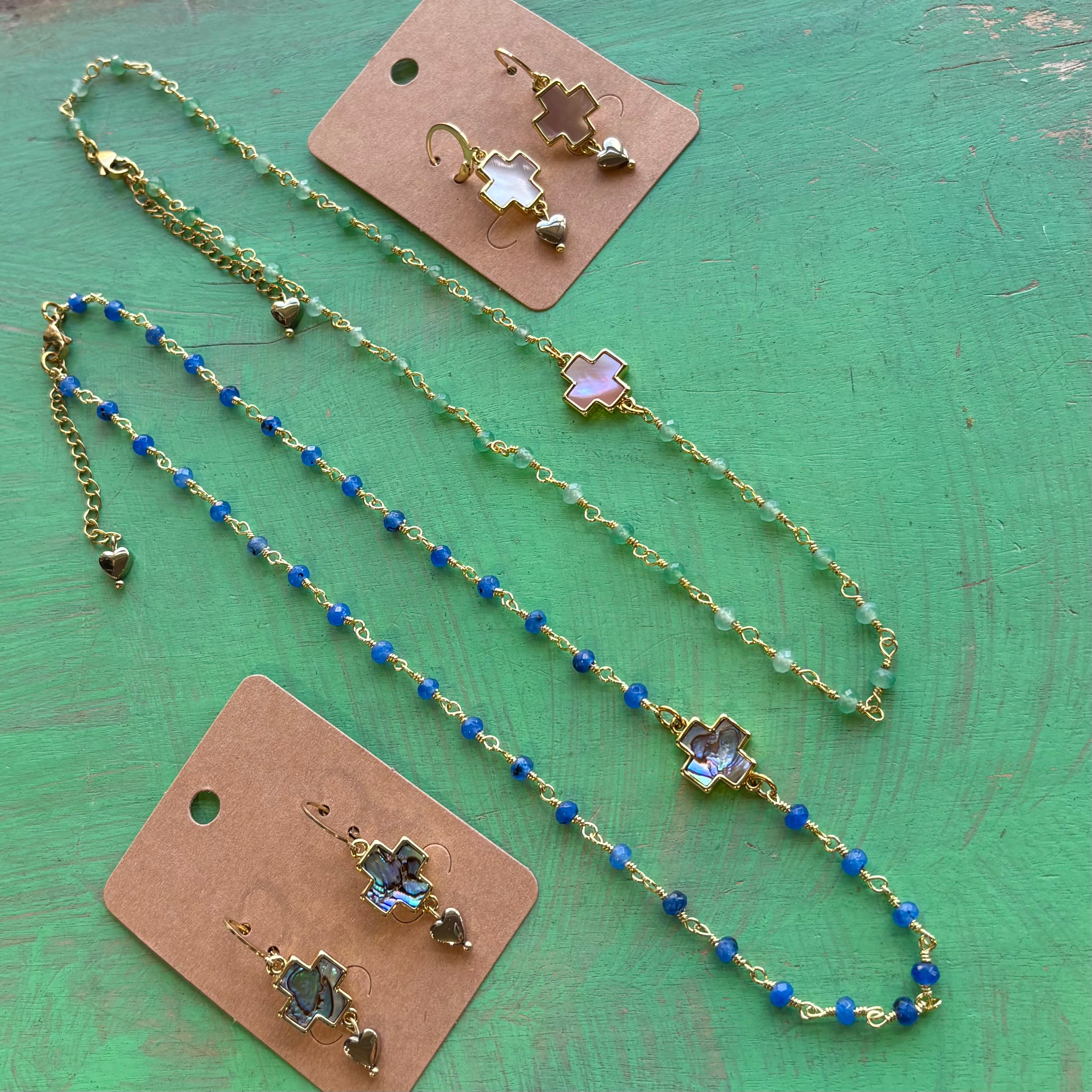 Shell Cross Natural Stone Necklace or Earrings