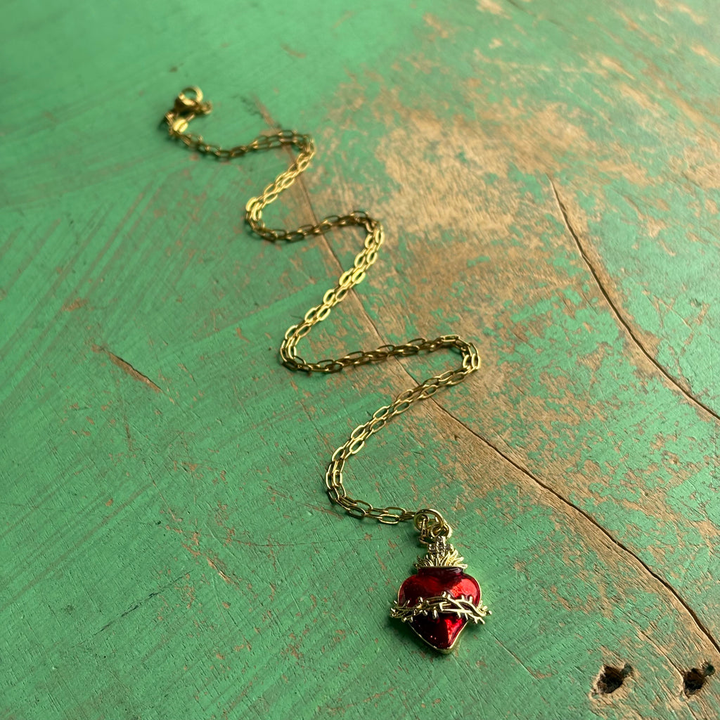 Red Sacred Heart Paperclip Necklace