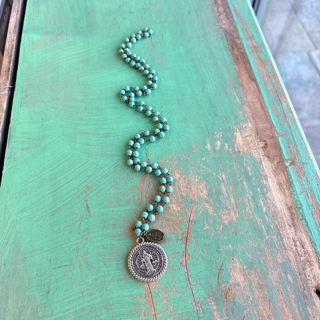 Howlite St Benedict Miraculous Necklace