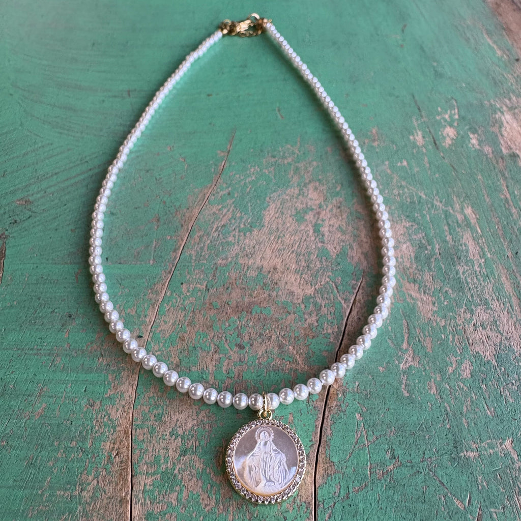 Our Lady of Grace Dainty Pearl Necklace