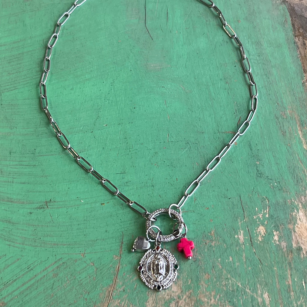 Paperclip Pave Clasp OLG Necklace