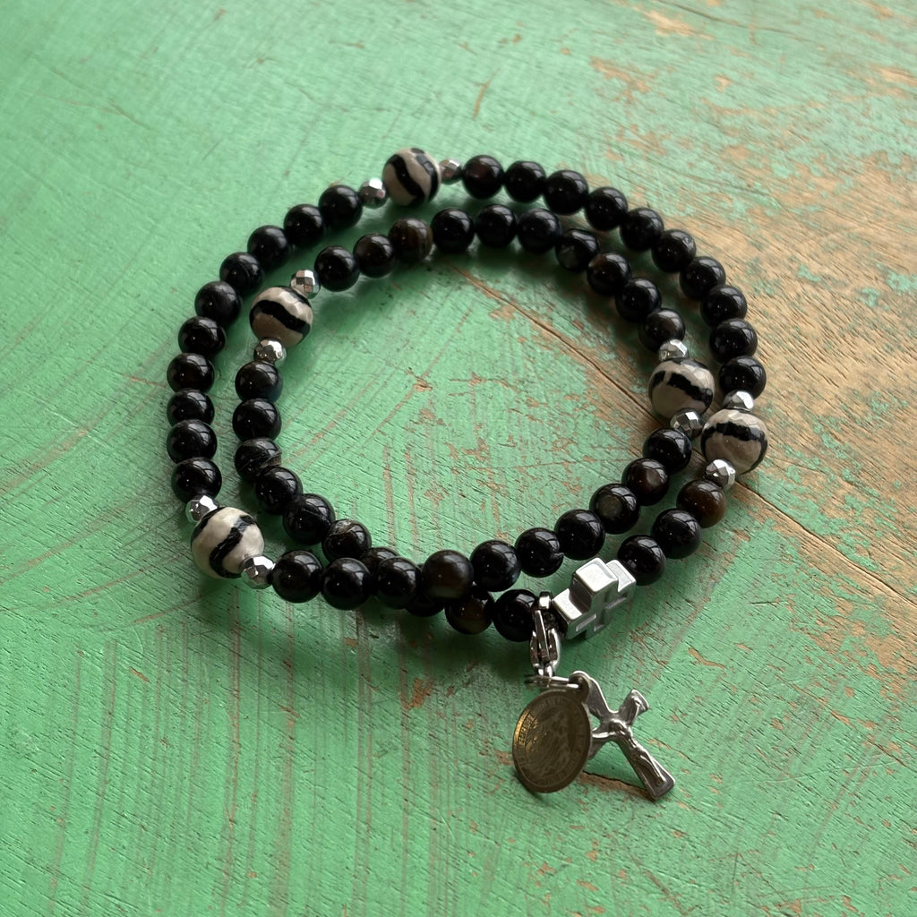 Rosary Wrap Bracelet with Silver Accents