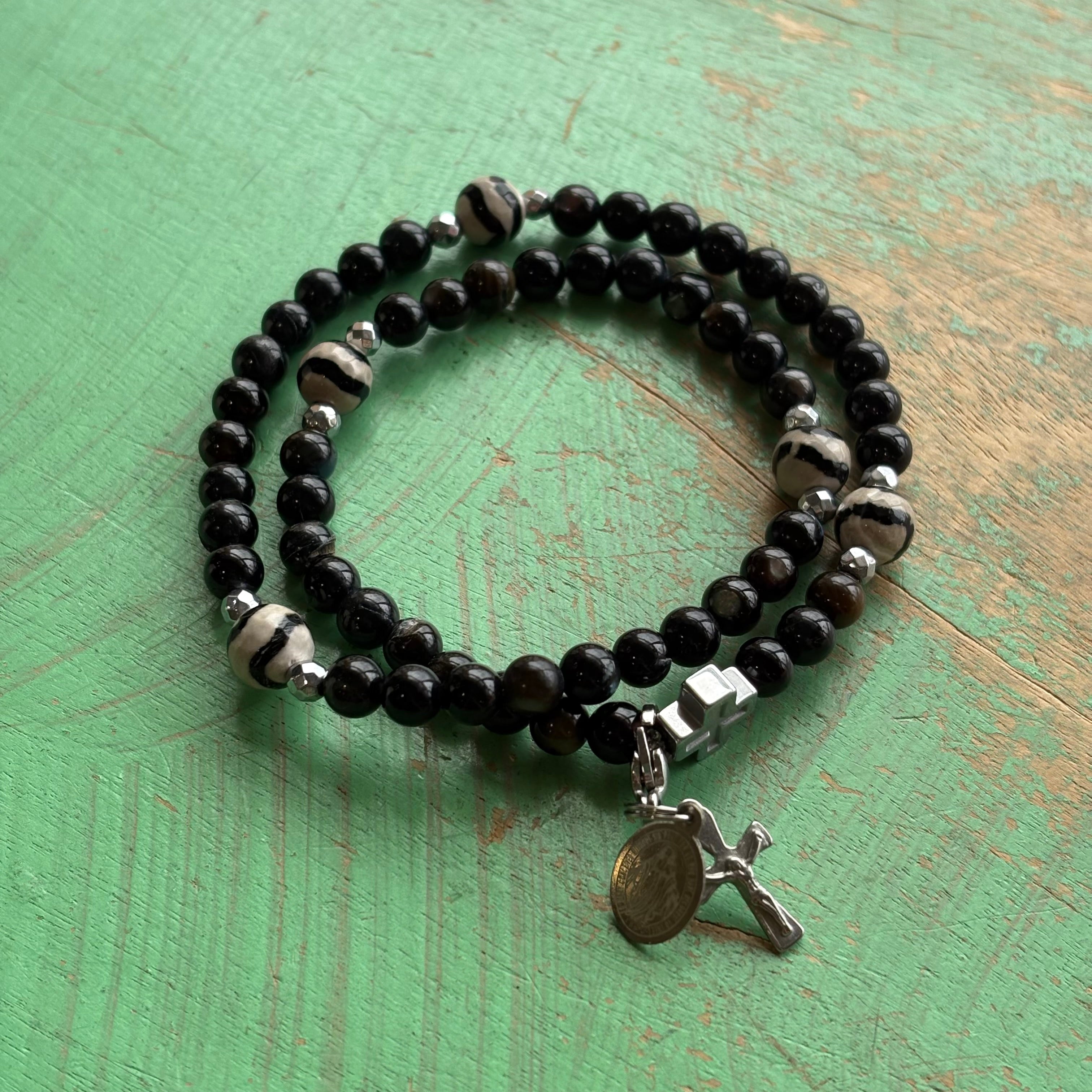 Rosary Wrap Bracelet with Silver Accents