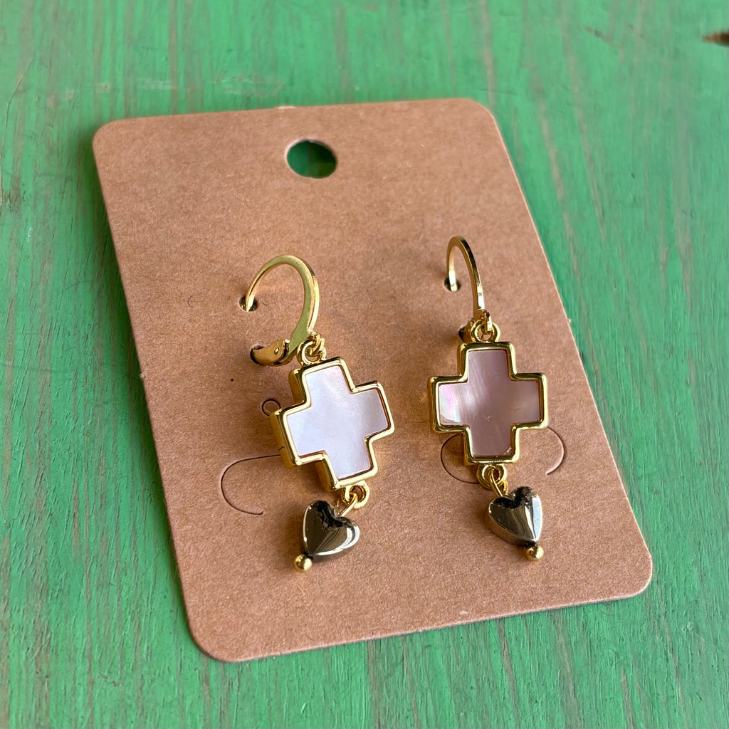 Shell Cross Natural Stone Necklace or Earrings