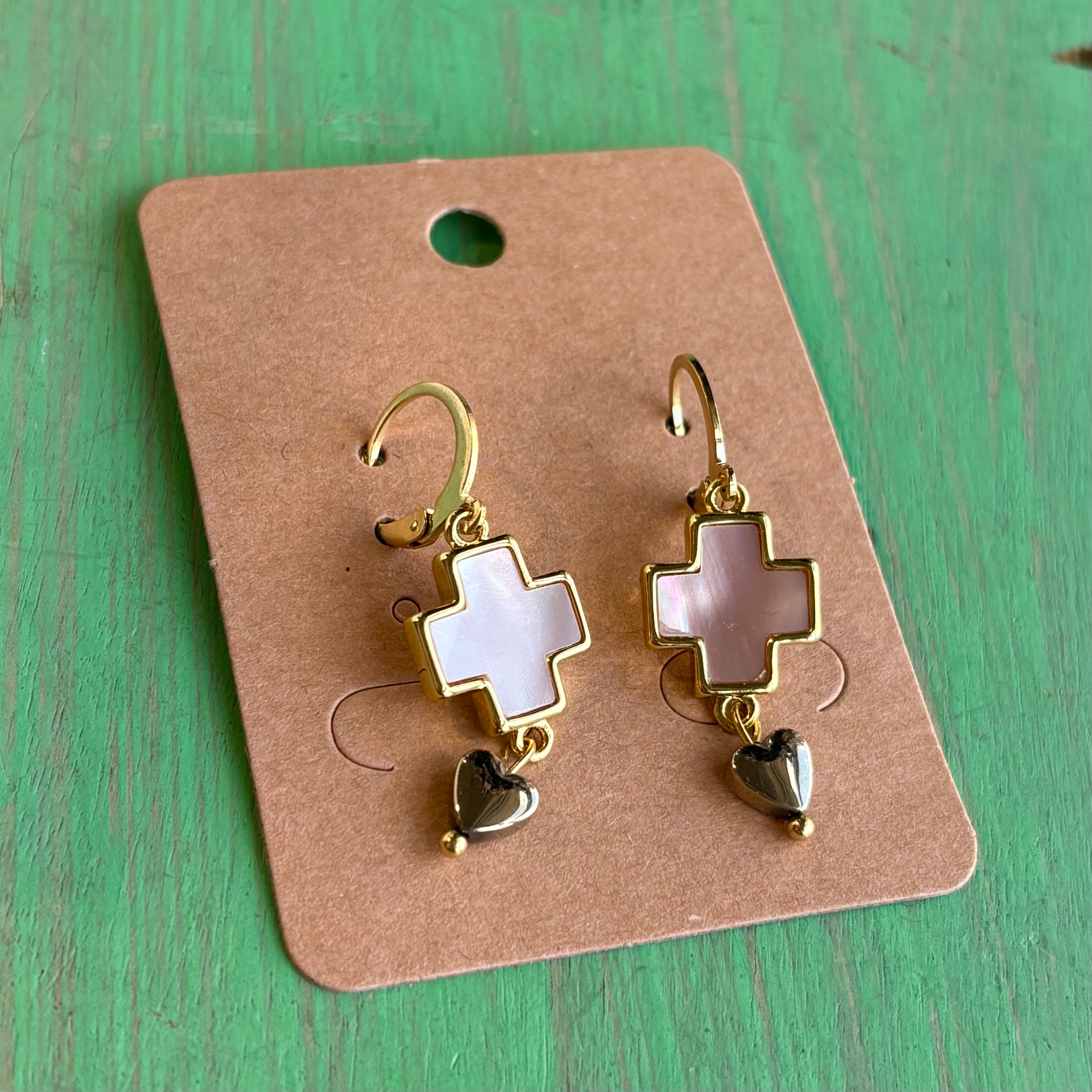 Shell Cross Natural Stone Necklace or Earrings