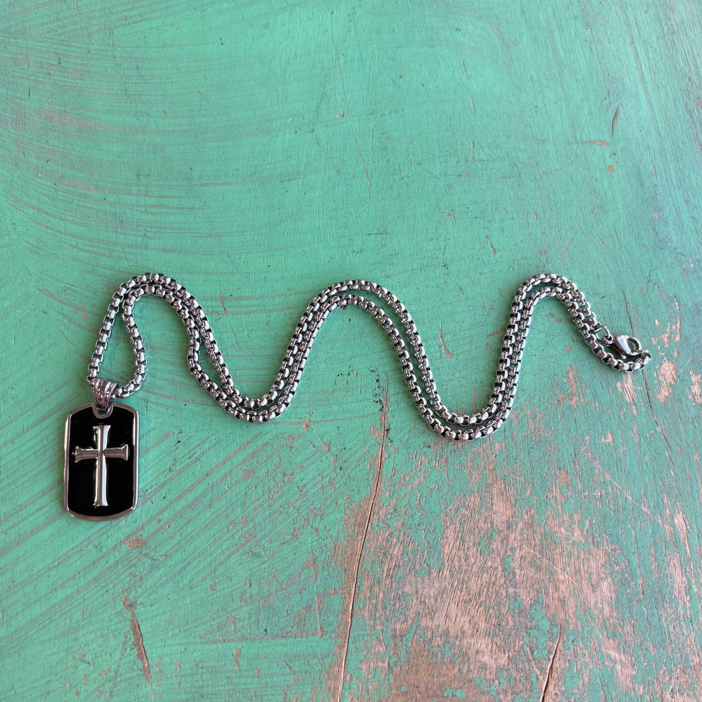 Bold Faith Black Enamel Cross Necklace