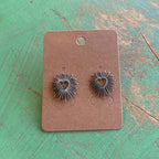 Stainless Steel Flaming Heart Post Earrings