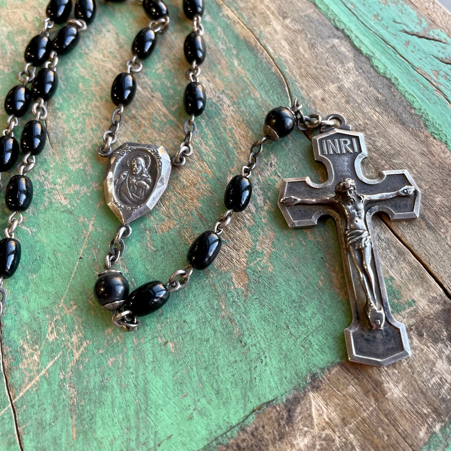 Vintage Sterling Silver Black Rosary