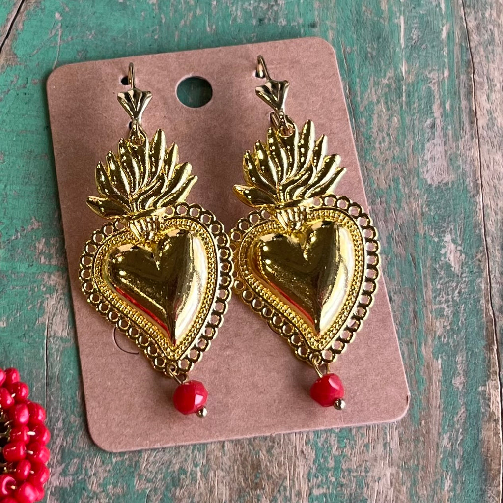 Red Love Sacred Heart Necklace or Earrings