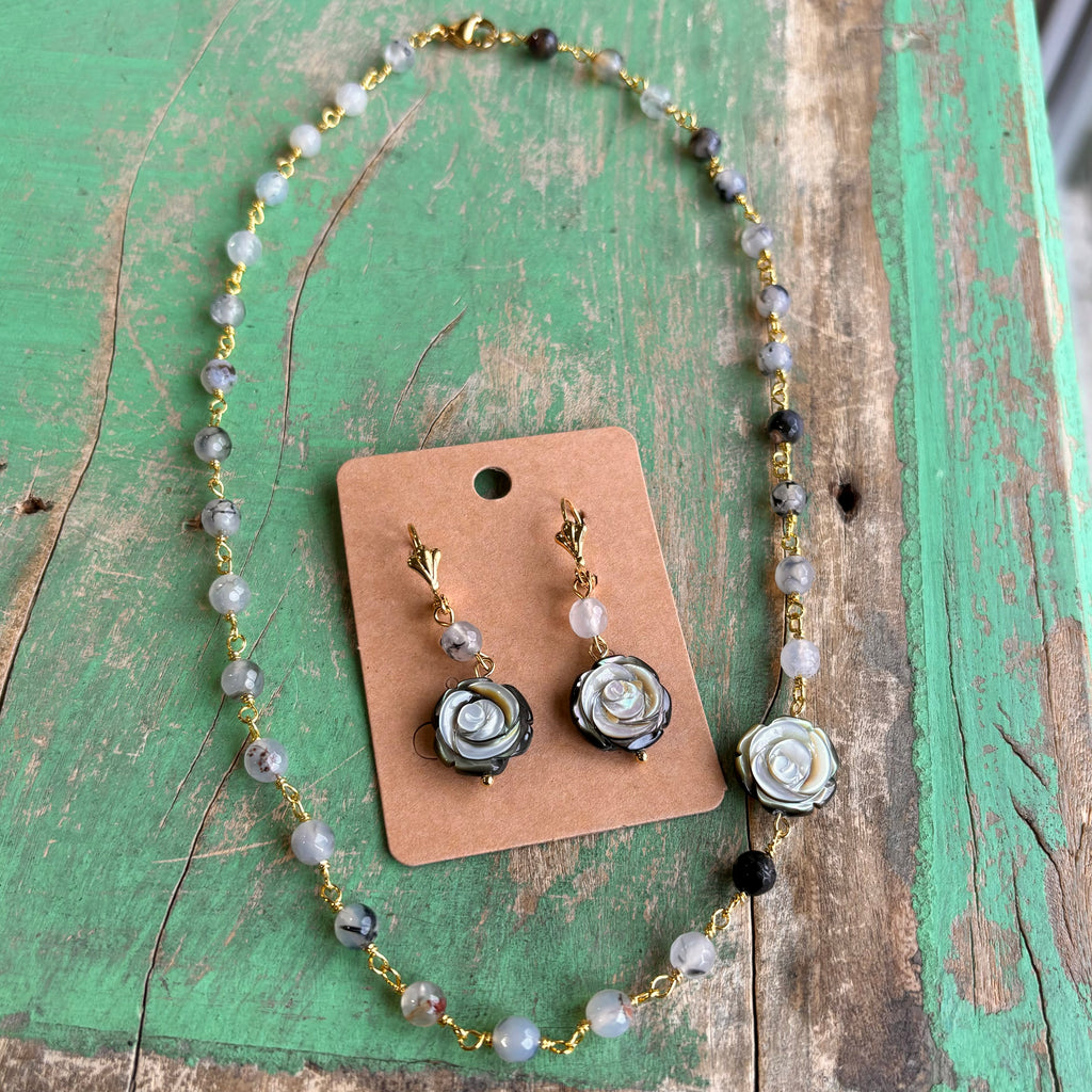 Rose Blossom Necklace or Earrings