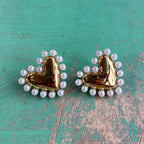 Pearl-Embraced Gold Heart Post Earrings