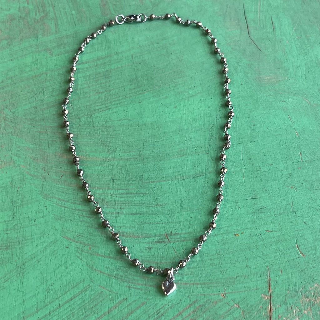 Sterling Silver Hematite Necklace with Dainty Heart