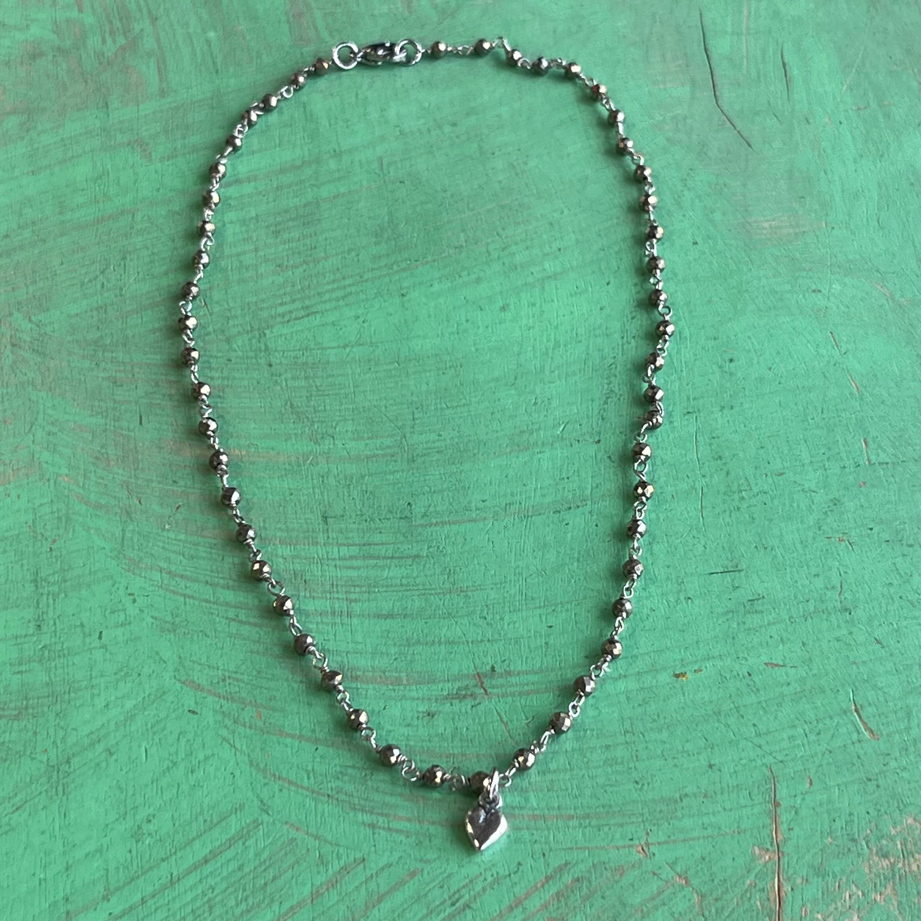 Sterling Silver Hematite Necklace with Dainty Heart