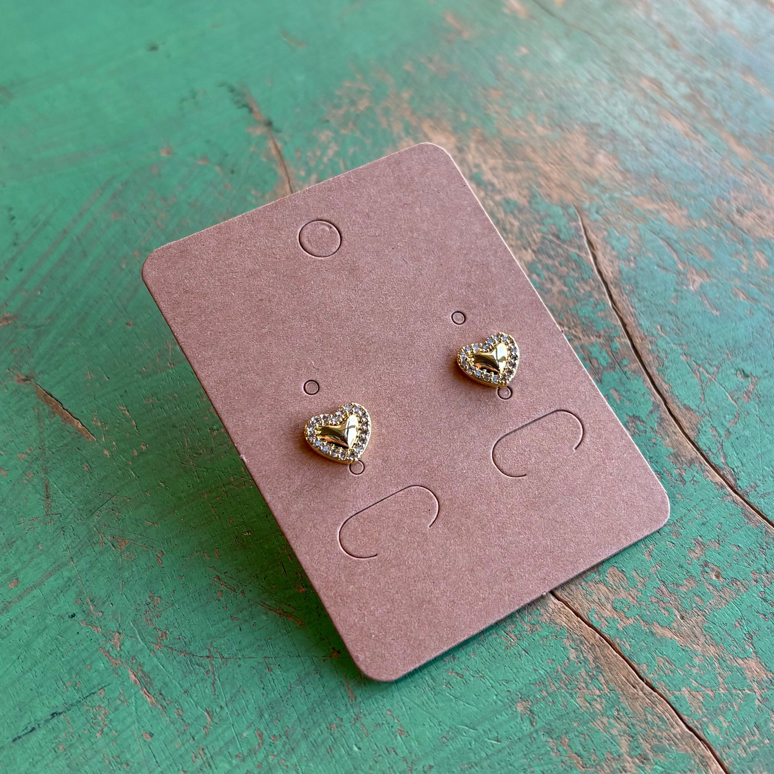 Cubic Zirconia Heart Gold Plated Post Earrings