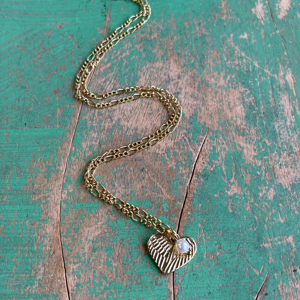 Angel Wings Heart Memorial Necklace with Pearl – Gold or Silver